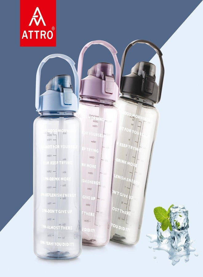 ATTRO زجاجة رياضية ATTRO Smasher سعة 2 لتر مزينة بعبارات تحفيزية وعلامة زمنية، مزودة بمقبض سهل الحمل وماصة، خالية من مادة BPA، مانعة للتسرب، مثالية للصالة الرياضية والمكتب والتمارين الرياضية - لون أزرق، مصنوعة من البلاستيك - Image 3